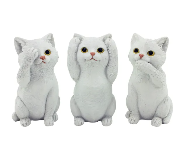 Hear/See/Speak Cat Set Of 3 White