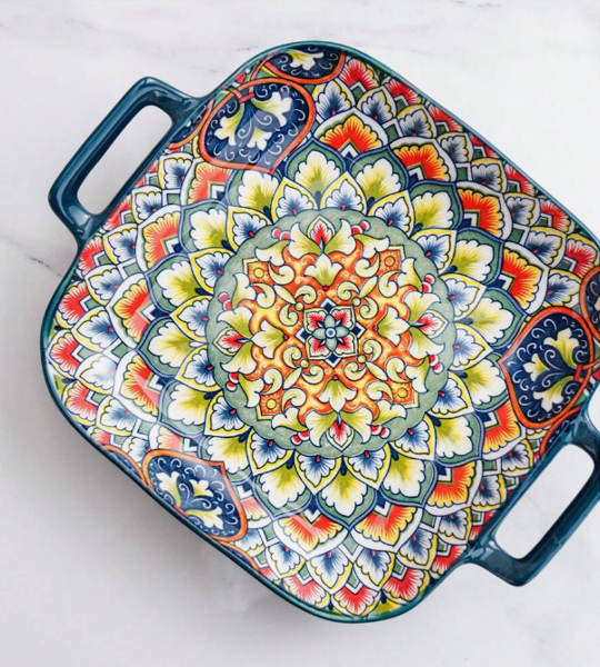 Bohemian Bowl/Platter Green W Print