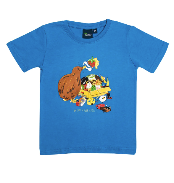 Childs T-shirt - Kiwi With Toys Blue