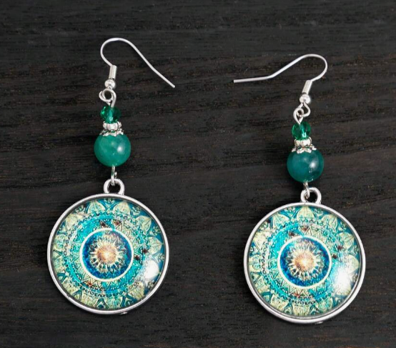 Turquoise Coloured W Silver Drop Earrings