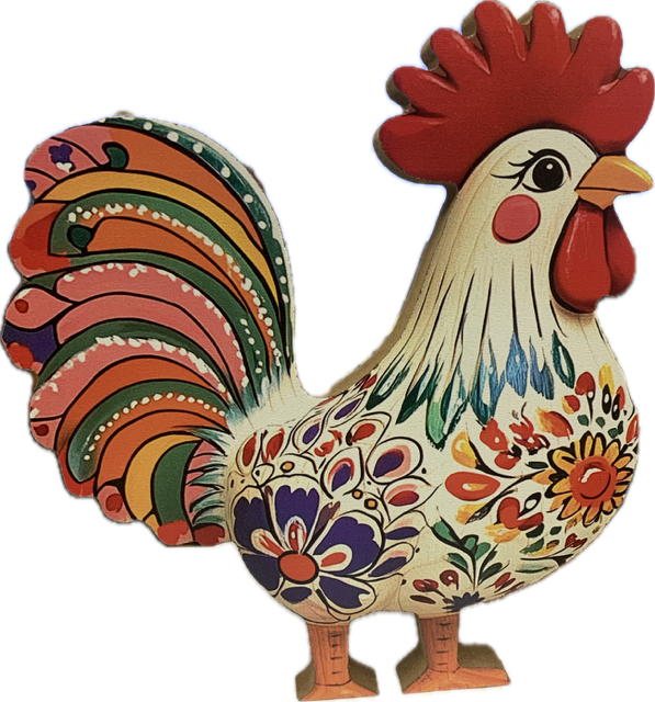 Wooden Standing Rooster W Flowers