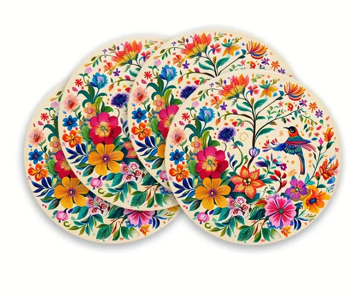 Woven Placemats Set of 4 Birds N Flowers