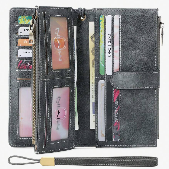Women's Double Zip Wallet W RFID Protection
