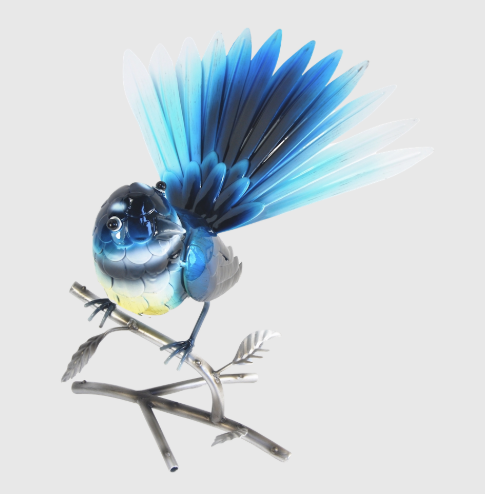 Free Standing Metal Art - Fantail (Blue) On Branch