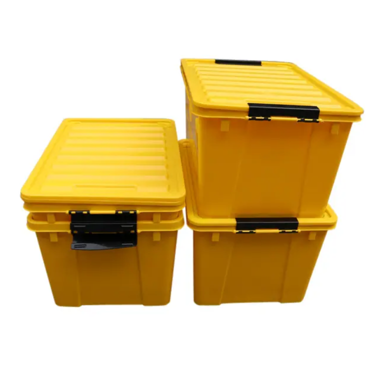 QS Yellow Stackable Storage Crate W White Lid 80L