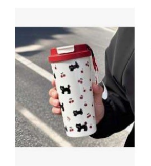 Double Spout Cherry Cat Cup 500ml W Strap