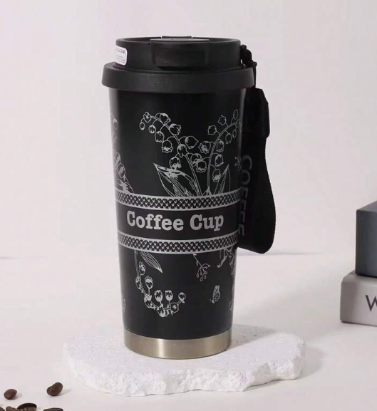 Flower Print Coffee Cup W Strap 530ml