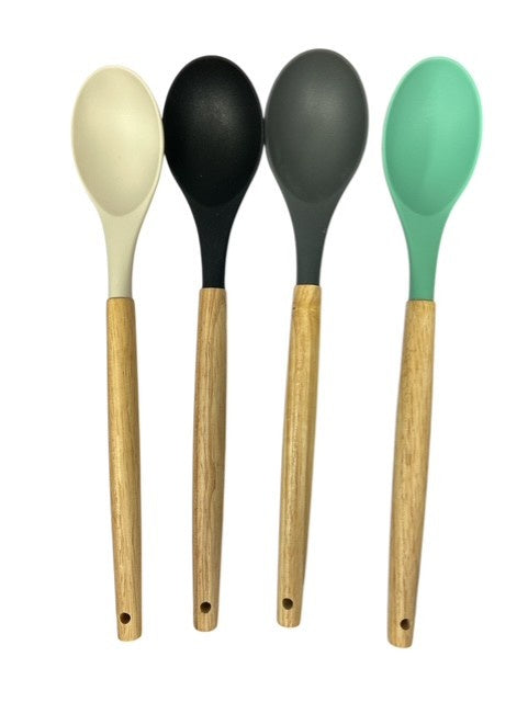 Silicone Nonstick Mixing Spoon W Bamboo Handle