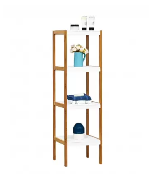 Shelf 4 Tier Wht/Bamboo