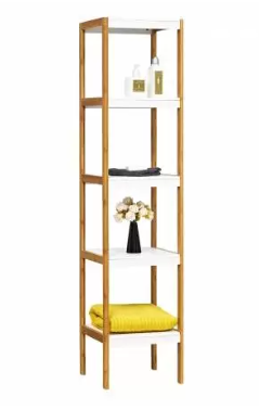 Shelf 5 Tier Wht/Bamboo Solid