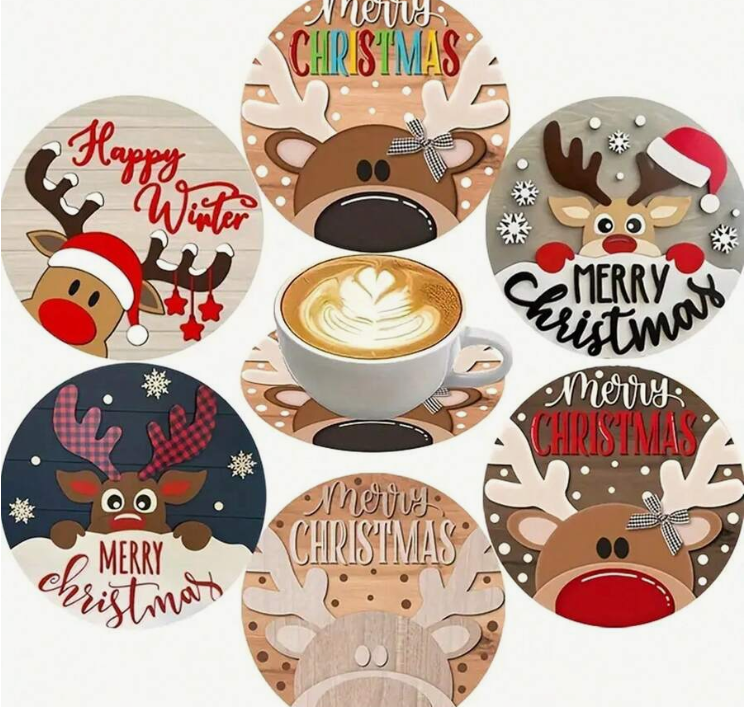 Christmas Reindeer / Snowman Coaster 10cm