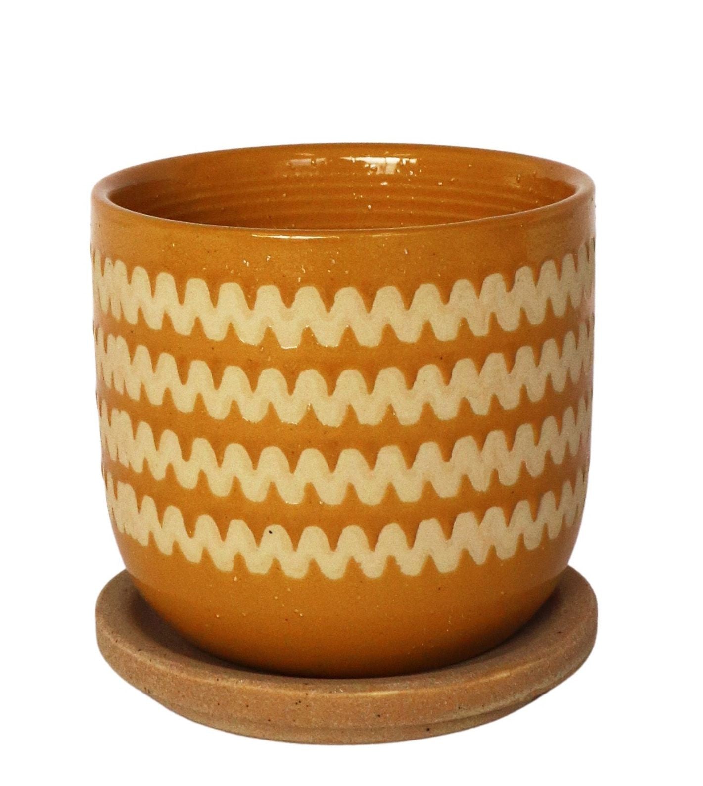 Onyx Planter with Saucer Mustard/Sand