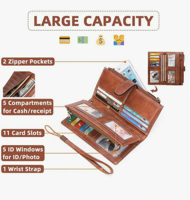 Women's Double Zip Wallet W RFID Protection