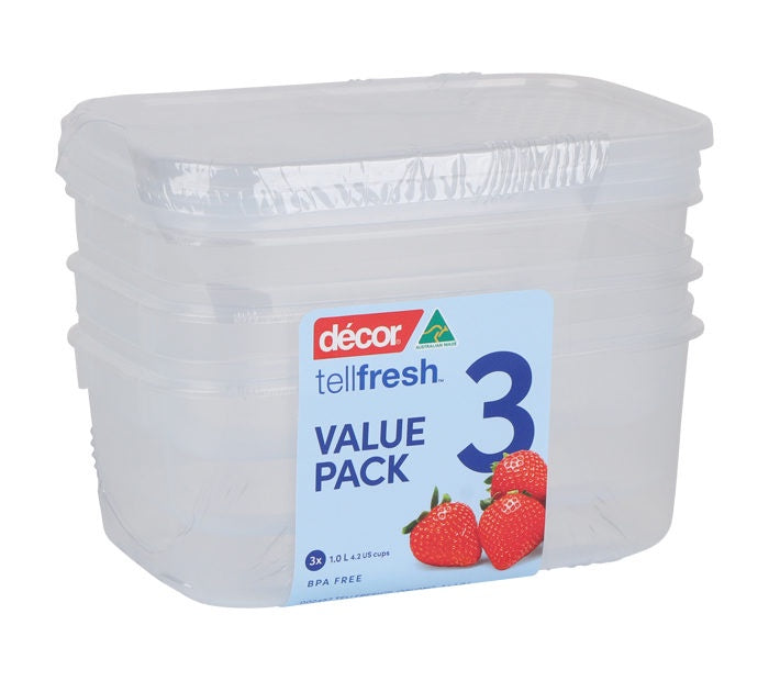Décor Tellfresh™ Storer Set – 3 x 1L Oblong Containers