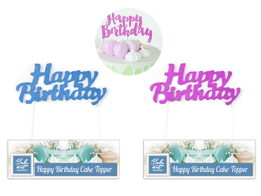 BakeArt Happy Birthday Cake Topper Blue and Pink mix NOW