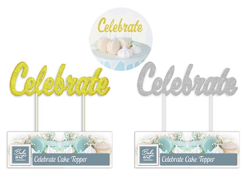 BakeArt Celebration Cake Topper Gold Silver mixed 14cm  NOW