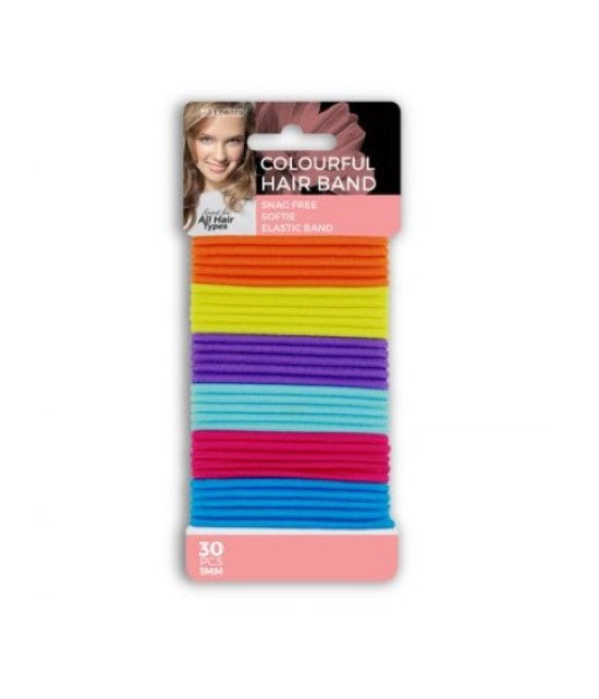 Elastic Hair Bands, Snag Free, 3mm Coloured, Packet of 30
