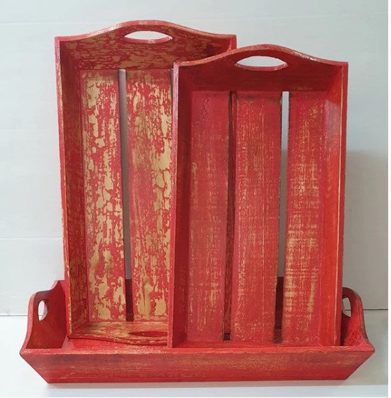 Rustic Red Wash Trays S/3