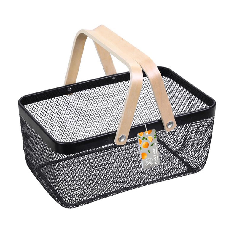 Rect Metal Basket W/Bamboo