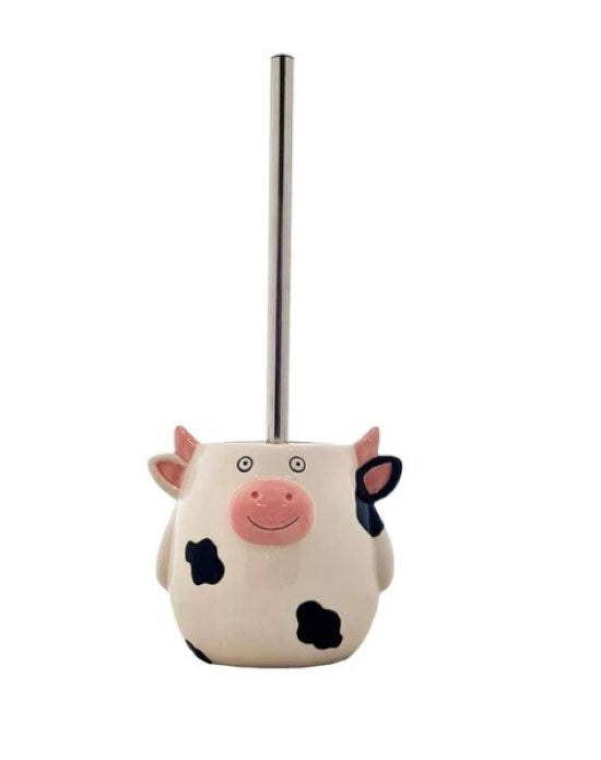 Seymours Cow Ceramic Toilet Brush Set