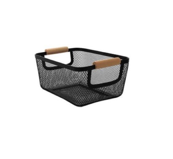 Seymours Rect Wood Grip Mesh Basket Black Small