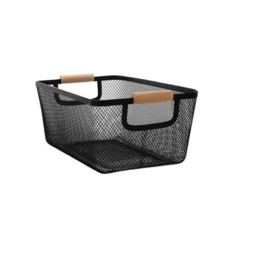 Seymours Rectangle Mesh Basket with Wooden Grip, Medium