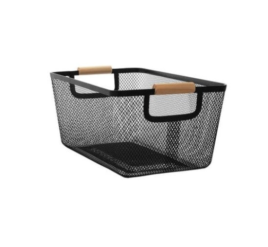 Seymours Rect Wood Grip Mesh Basket Black Large