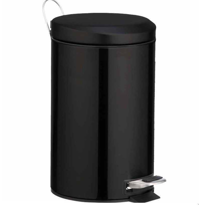 Round Pedal Bin Matt Black Soft Close 20 Lit W Inner