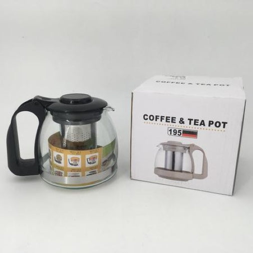 Tea Pot 750ml Clear W Black Handle & Infuser