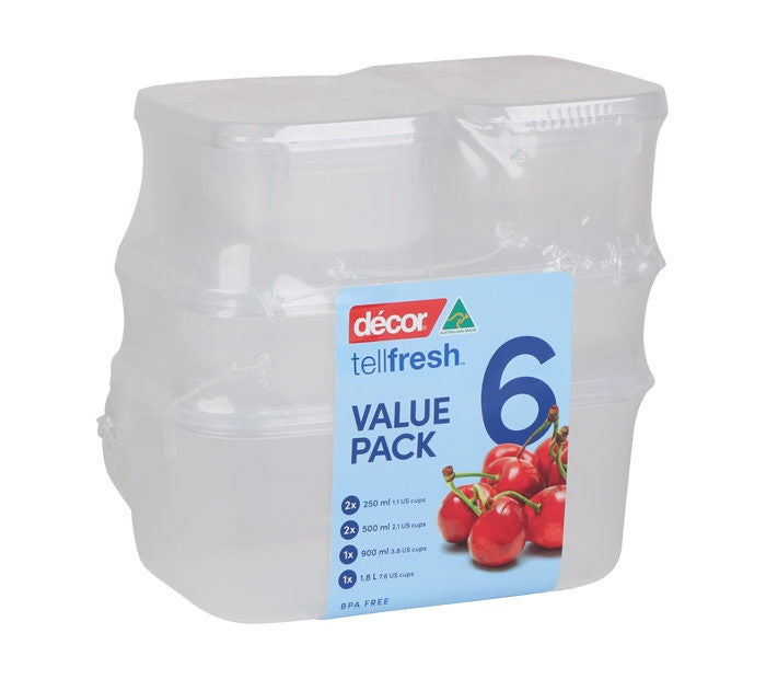 Décor Tellfresh Food Container Set – 6-Piece (Assorted Sizes)