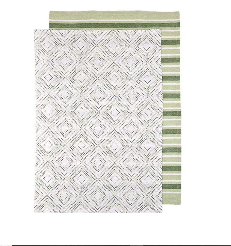 Sanctuary Geo Green 2pk Kitchen Towel