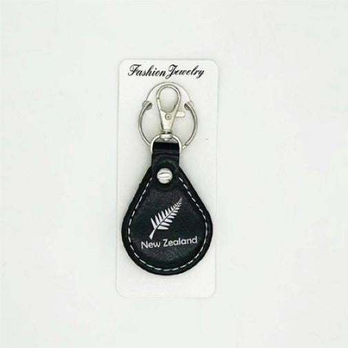 Souvenir Key Chain - Black Leather NZ Fern