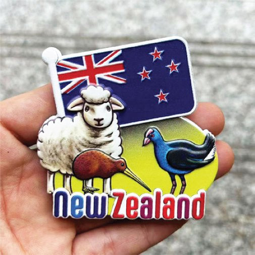 Souvenir Magnet Resin NZ 3 Iconic Animals/Flag