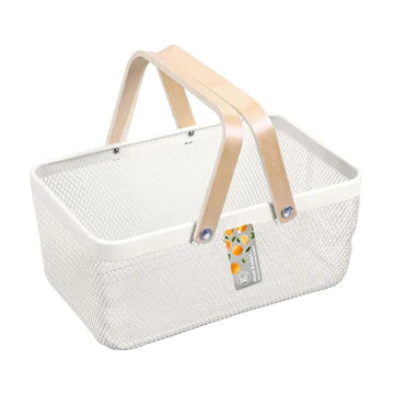 Rect Metal Basket W/Bamboo