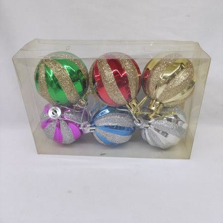 6pcs Christmas Decoration Ball ( 5cm ) Coloured Glitter Strip