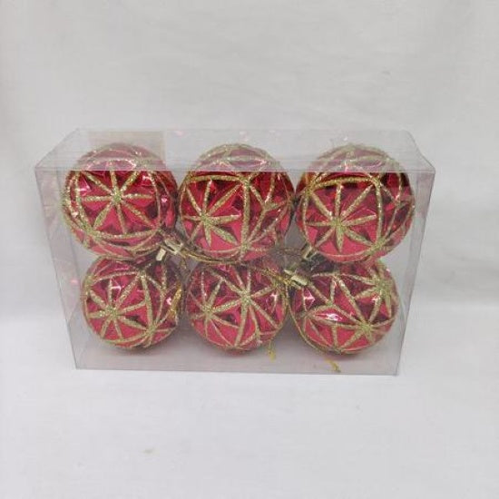 6pcs Christmas Decoration Ball ( 6cm ) Red Gold Star