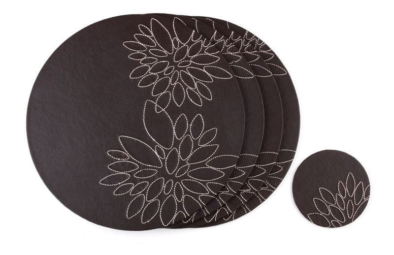 Round Floral Faux Leather Coaster 4 Pk