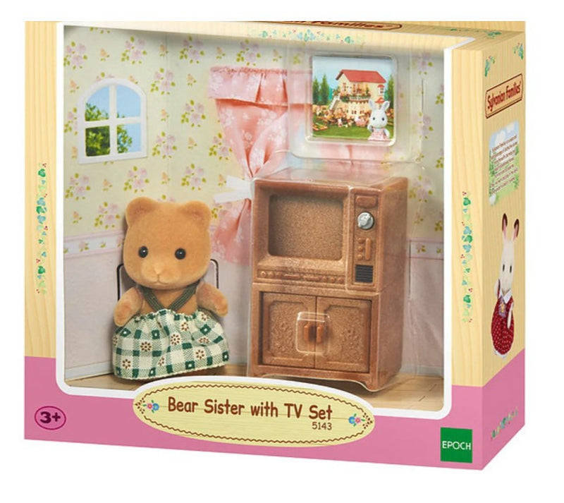 Sylvanian Families Bear Sister with TV Set