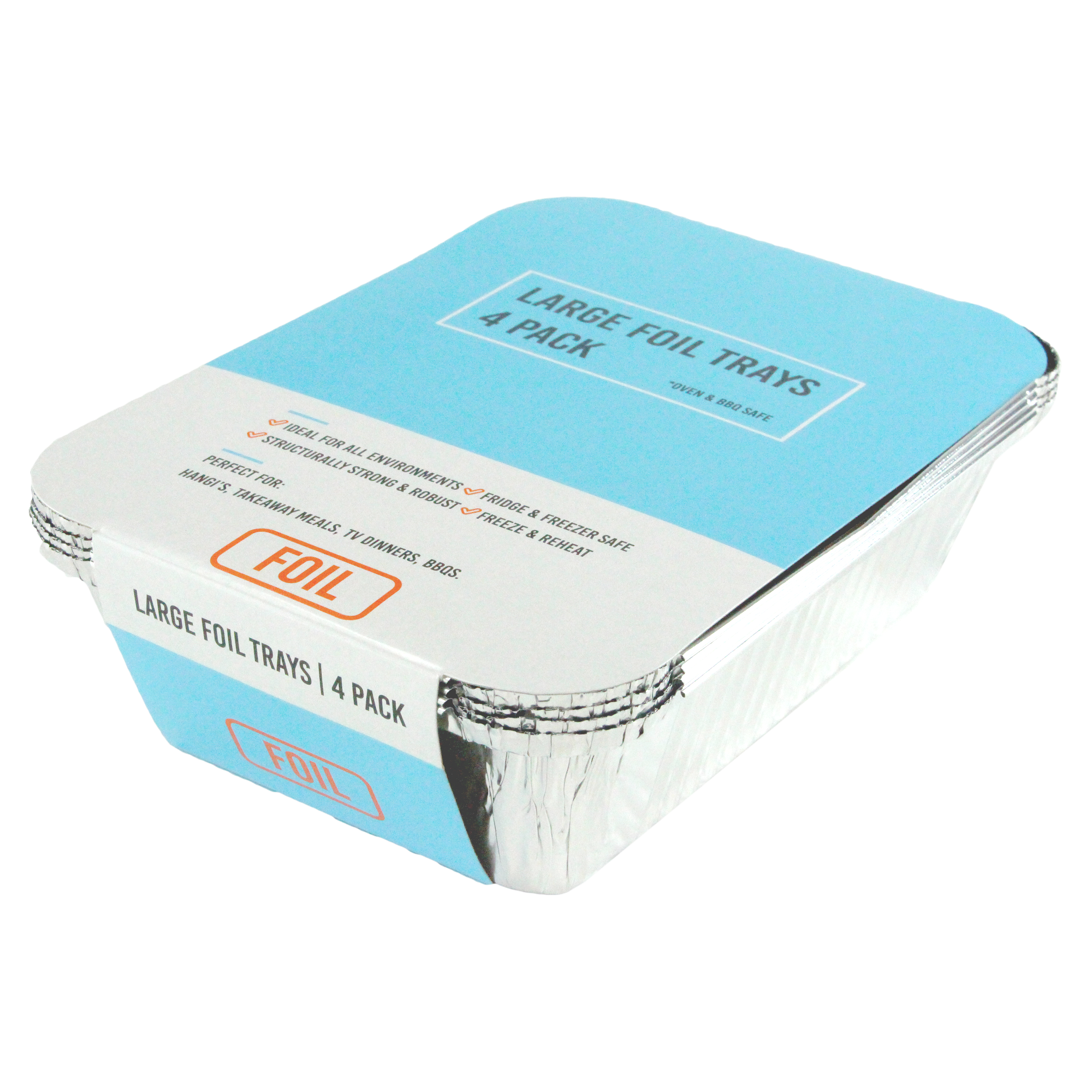 Foil Tray Large With Lid 4 Pack