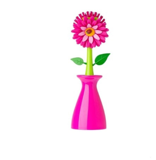 Dish Brush With Vase Pink
