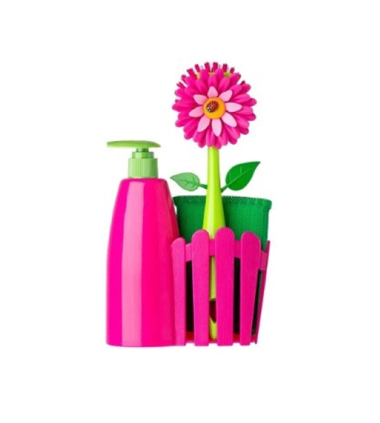 Vigar Flower Power 3pc Sink Caddy Set + Dispenser Pink