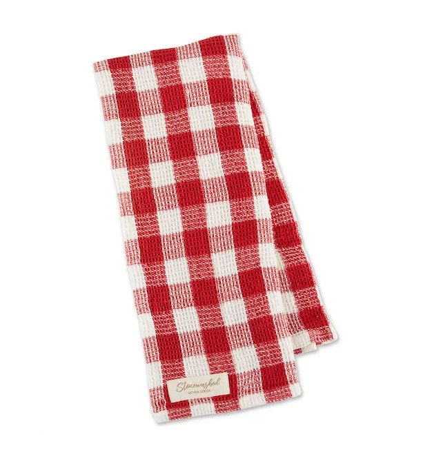 DII Stone Washed Check Tea Towel - Red