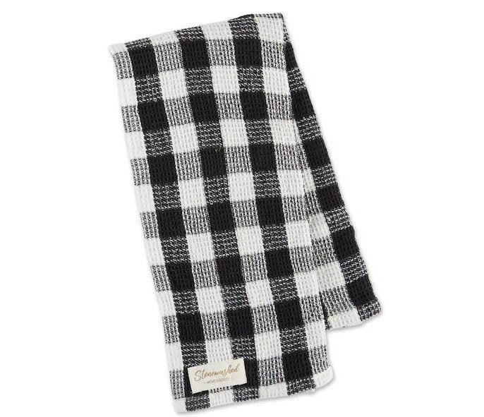 DII Stone Washed Check Tea Towel - Black