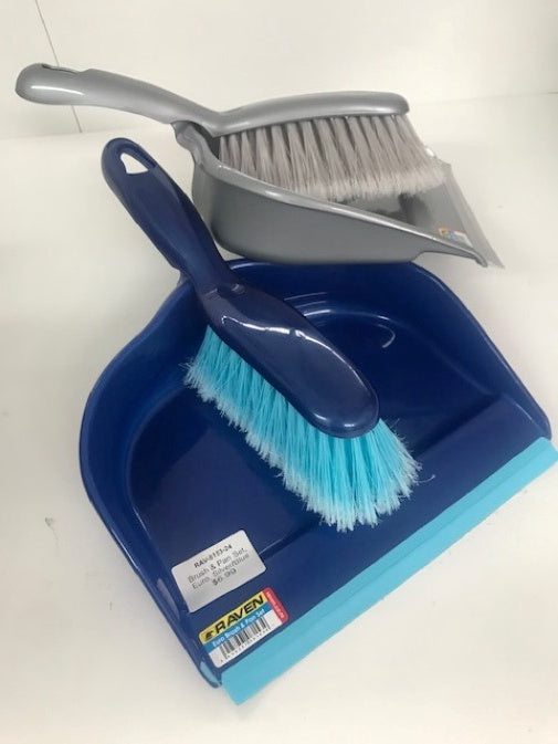 Brush & Pan Set, Euro, Silver/Blue