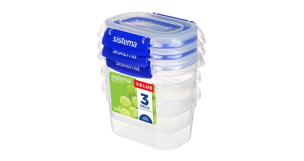 Sistema® KLIP IT PLUS™ 180ml Rectangle 3 Pack