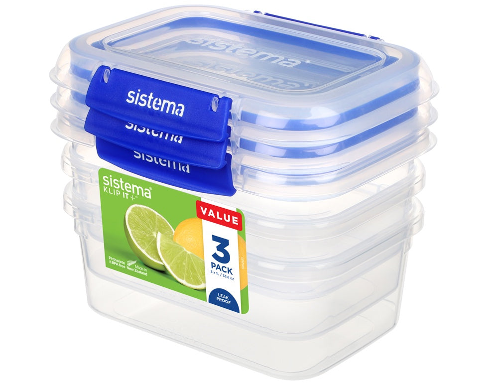 Sistema® KLIP IT PLUS™ 1L Rectangle 3 Pack