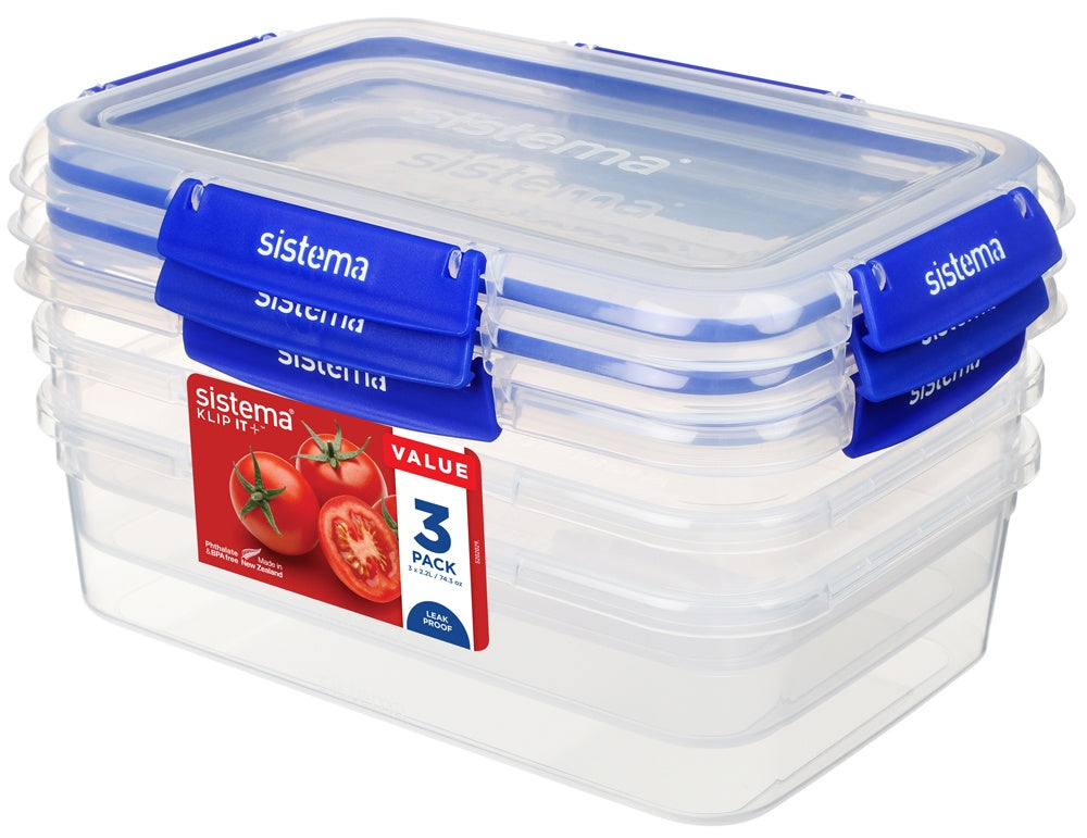 Sistema® KLIP IT PLUS™ 2.2L Rectangle 3 Pack