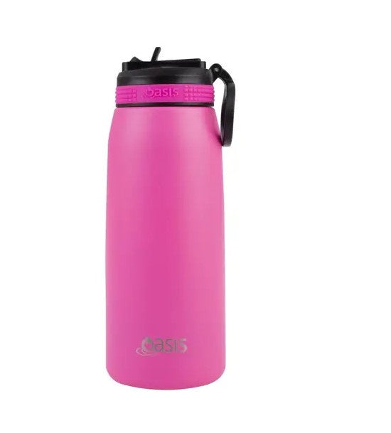 Oasis Insulated Bottle W Sipper Straw 780ml Neon Pink