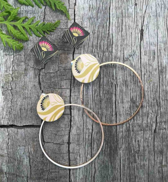 Gold Hoop Earring Set, S/Steel Studs, Tribal Earth
