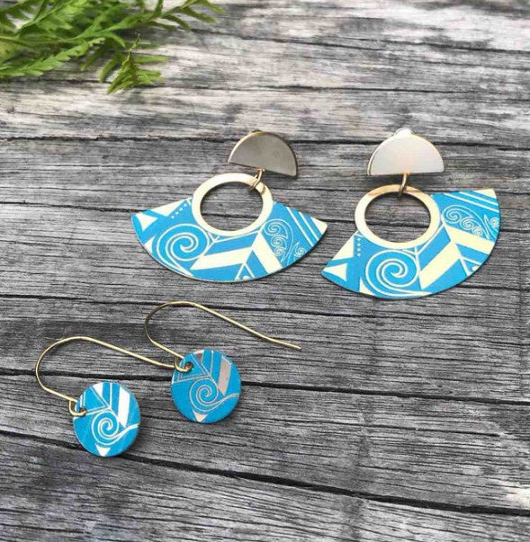 Koru Fan Earring Set, S/Steel Studs, Tribal Earth